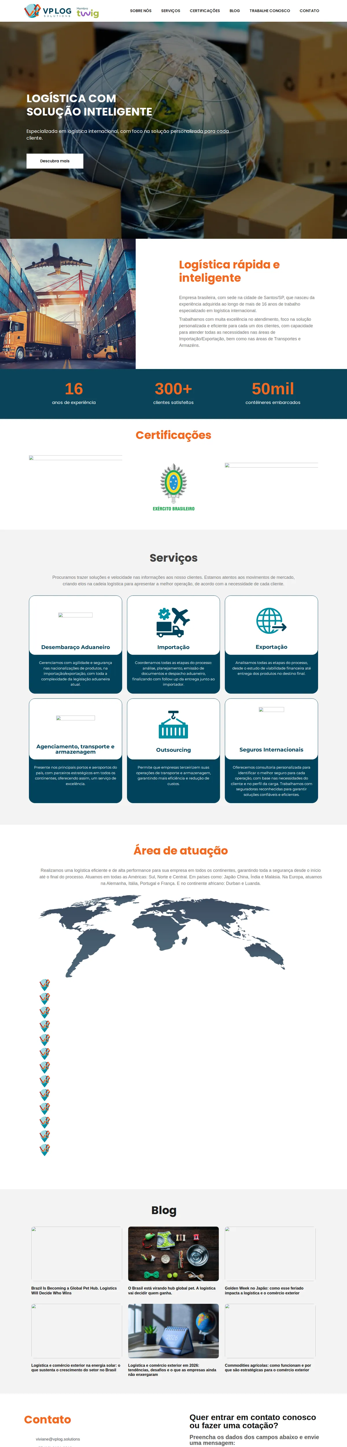 Site criado pela reZeta Sites para VP Log Solutions